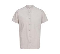 Kurzarmhemd JACK & JONES "JJESUMMER BAND SHIRT SS SN", Herren, Gr. M, N-Gr, beige (crockery), Web, Obermaterial: 83% Baumwolle, 17% Leinen, unifarben, comfort fit taillenbedeckt, ohne Ausschnitt, gera