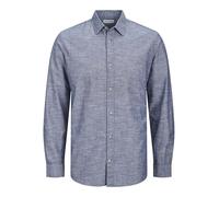 Langarmhemd JACK & JONES "JJESUMMER SHIRT LS SN", Herren, Gr. L, N-Gr, blau (faded denim), Web, Obermaterial: 83% Baumwolle, 17% Leinen, unifarben, modisch, comfort fit taillenbedeckt, ohne Ausschnitt