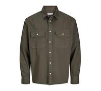 Langarmhemd JACK & JONES "JJETRAVIS SHIRT LS NOOS", Herren, Gr. S, N-Gr, grün (dusty olive), Web, Obermaterial: 100% Baumwolle, unifarben, comfort fit taillenbedeckt, ohne Ausschnitt, Manschette, Hemd