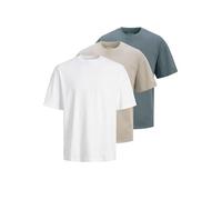 Jack & Jones Kurzarm-T-Shirt Hugo Loose – 3er-Pack, 100% Baumwolle, Rundhals, XXL – Moonbeam/Stormy Weather/Weiß