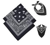 JJiaoLinin 2 Stück Schwarzer Bandana Schal,Paisley Halstuch,Bandanas mit Original Paisley Muster,Bandana Damen Herren,Headwear Haar Schal Ansatz Handgelenk Kopf Biker(55 x 55 cm)