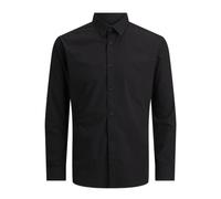 Langarmhemd JACK & JONES "JJJOE SHIRT LS PLAIN", Herren, Gr. M, N-Gr, schwarz, Web, Obermaterial: 65% Polyester, 35% Baumwolle, unifarben, slim fit normal, 2-Knopf-Manschette, Hemden (77452700-M) schw