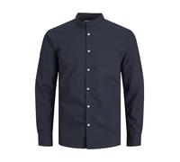 Langarmhemd JACK & JONES "JJJOE SHIRT LS PLAIN MAO", Herren, Gr. XXL, N-Gr, navy blazer, Web, Obermaterial: 65% Polyester, 35% Baumwolle, unifarben, slim fit hüftlang, Hemden Langarmhemd (81434506-XXL