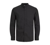 Langarmhemd JACK & JONES "JJJOE SHIRT LS PLAIN MAO", Herren, Gr. M, N-Gr, schwarz, Web, Obermaterial: 65% Polyester, 35% Baumwolle, unifarben, slim fit hüftlang, Hemden (32305260-M) schwarz