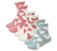 JJUNW 3 Paar Kuschelsocken Damen, Flauschige Socken Wintersocken Dicke Warme Bettsocken Korallenfleece Haussocken für Winter Weihnachten (Graugrün+Dunkelrosa+Weiß)