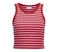 JJXX Damen Jxfallon STR Sl Stripe Rib JRS Sn Top, Racing Red/Stripes:Morning Glory, XL EU