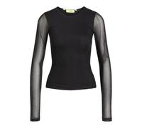 JJXX Damen JXMELIA LS MESH TOP WVN SN Langarmshirt, Black, Small