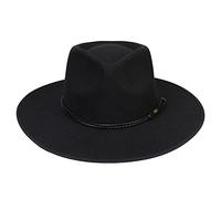 JK Home Fedora-Hut mit breiter Krempe, aus Wollfilz, Panama-Kappe, Einheitsgröße, Unisex, Damen und Herren, schwarzes geflochtenes Lederband, Black Braided Leather, Einheitsgröße