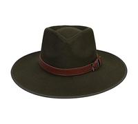 JK Home Fedora-Hut mit breiter Krempe, aus Wollfilz, Panama-Kappe, Einheitsgröße, Unisex, Damen und Herren, schwarzes geflochtenes Lederband, Army Green Leather Ribbon, Einheitsgröße