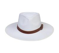 JK Home Fedora-Hut mit breiter Krempe, aus Wollfilz, Panama-Kappe, Einheitsgröße, Unisex, Damen und Herren, schwarzes geflochtenes Lederband, White Leather Ribbon, Einheitsgröße
