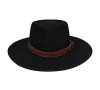 JK Home Fedora-Hut mit breiter Krempe, aus Wollfilz, Panama-Kappe, Einheitsgröße, Unisex, Damen und Herren, schwarzes geflochtenes Lederband, Black Leather Ribbon, Einheitsgröße