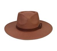 JK Home Fedora-Hut mit breiter Krempe, aus Wollfilz, Panama-Kappe, Einheitsgröße, Unisex, Damen und Herren, schwarzes geflochtenes Lederband, Brown Leather Ribbon, Einheitsgröße