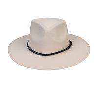 JK Home Fedora-Hut mit breiter Krempe, Wollfilz, Panama-Kappe, Einheitsgröße, Unisex, Damen, Herren, schwarzes geflochtenes Lederband, Beigefarbenes geflochtenes Leder, Einheitsgröße