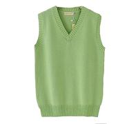 JK Strickweste für Damen und Herren, Baumwolle, V-Ausschnitt, ärmellos, Pullover, Schul-Cardigan, Hellgrün, XXX-Large