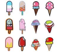 JKJF 12 Stück Eiscreme Patches Eistüte Aufbügeln Bügelbild Eis Aufnäher Applikation Nachspeisen Stickerei Patches für Kleidung Rucksack Schuhe Jacke Jeans Hut Kleid