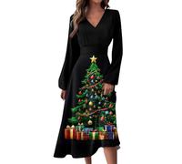 JKJFJKA Damen Weihnachtskleider Vintage Weihnachtskleid Bedrucktes Kleid für Frauen Zu Weihnachten Kleid