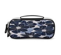 JKLPOMN Tragbare Make-up-Tasche, marineblaue Blumen bedruckt, große Kapazität, Reise-Make-up-Box, Aufbewahrungstasche, Kosmetik-Reisetasche, Damen-Kulturbeutel, geeignet für Mädchenreisen, marineblaue