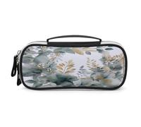 JKLPOMN Tragbare Make-up-Tasche, mit goldfarbenen und grünen Blättern bedruckt, großes Fassungsvermögen, Reise-Make-up-Box, Aufbewahrungstasche, Kosmetik-Reisetasche, Kulturbeutel für Damen, geeignet