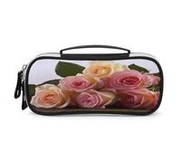 JKLPOMN Tragbare Make-up-Tasche, Motiv: Rosen, Blumen, großes Fassungsvermögen, Reise-Make-up-Box, Aufbewahrungstasche, Kosmetik-Reisetasche, Damen-Kulturbeutel, geeignet für Mädchenreisen,