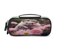 JKLPOMN Tragbare Make-up-Tasche, niedlicher Igel in Blumen, bedruckt, große Kapazität, Reise-Make-up-Box, Aufbewahrungstasche, Kosmetik-Reisetasche, Damen-Kulturbeutel, geeignet für Mädchenreisen,