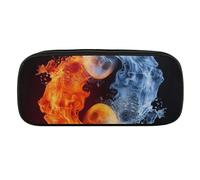 JKLQWH Federmäppchen aus PU-Leder, wasserdicht, große Kapazität, Yin-Yang-Feuerwasser, Federmäppchen mit Reißverschluss, tragbares Federmäppchen für Bürobedarf, Make-up-Tasche