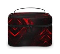 JKLQWH Make-up-Tasche mit schwarzem und rotem Hintergrund, bedruckt, großes Fassungsvermögen, Reise-Make-up-Tasche für Kosmetik, vertikale Aufbewahrung, wasserabweisend, Leder, Kulturbeutel,