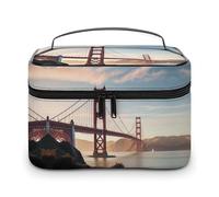 JKLQWH Make-up-Tasche, Motiv: Golden Gate Bridge, bedruckt, großes Fassungsvermögen, Reise-Make-up-Tasche für Kosmetik, vertikale Aufbewahrung, wasserabweisend, Leder, Kulturbeutel, Hautpflege,