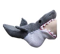 JKSM Stricken Sie Tier Krokodil Socken, Funky Strickmuster Skurrile Alligator Bodensocken, Niedliche Lustige Cartoon Winter Warme Weiche Bodensocken, Tierform Hausschuhe Socken (Hai)