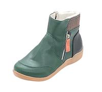 JLGY Stiefeletten Damen Kurze Stiefel Flach Booties Winterstiefel Gefüttert Wärme Schneestiefel mit Reißverschluss Ankle Boots Winterschuhe Leder Schlupfstiefel Damenschuhe