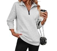 JLJKNC Schulterfreies Damen-Sweatshirt mit Reißverschluss. Einfacher, lässiger Reverspullover. Einfarbiges Damen-Oberteil
