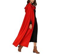 JLTPH Damen Herbst Winter Maxi Lose Umhang mit Kapuze Mantel Poncho Kap Strickpulli Longstrickjacke Trenchcoat Outwear (Medium, Rot)