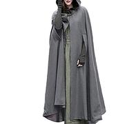 JLTPH Damen Herbst Winter Maxi Lose Umhang mit Kapuze Mantel Poncho Kap Strickpulli Longstrickjacke Trenchcoat Outwear（Grau，S