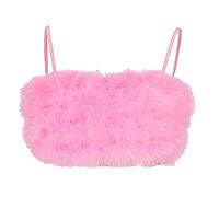 JLTPH Damen Sexy Schulterfrei Oberteil Crop Tops Plüsch BH Bra aus Kunstfell Flauschige Unterwäsche Sommer Vest Clubwear Vest