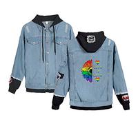 JLTPH Unisex Jeansjacke mit Kapuze LGBT Gay Lesbian Pride Regenbogen Love is Love Drucke Langarm Jeansjacke mit Button Strickjacke Jäckchen Tops Mäntel Outwear