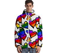 JLTPH Unisex LGBT Wattierte Jacke mit Kapuze Regenbogen 3D-Farbdruck Zip Langarm Warme Steppjacke Jacket Sweatshirt Pullover Winter Hoodie Mantel