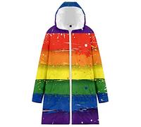 JLTPH Unisex LGBT Winter Lange Warme Steppjacke Regenbogen Love is Love 3D-Farbdruck Zip Langarm Wattierte Jacke mit Kapuze Jacket Sweatshirt Pullover Hoodie Lange Mantel
