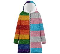 JLTPH Unisex LGBT Winter Lange Warme Steppjacke Regenbogen Love is Love 3D-Farbdruck Zip Langarm Wattierte Jacke mit Kapuze Jacket Sweatshirt Pullover Hoodie Lange Mantel