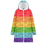 JLTPH Unisex LGBT Winter Lange Warme Steppjacke Regenbogen Love is Love 3D-Farbdruck Zip Langarm Wattierte Jacke mit Kapuze Jacket Sweatshirt Pullover Hoodie Lange Mantel