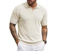 JMIERR Poloshirt Herren Kurzarm Strickpolo Tshirt Sommer Business Casual Polo Herren Regular Fit Gestrickt Polohemd Männer Golf T-Shirt,Khaki L