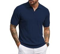 JMIERR Poloshirt Herren Kurzarm Strickpolo Tshirt Sommer Business Casual Polo Herren Regular Fit Gestrickt Polohemd Männer Golf T-Shirt,Marineblau XL