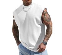 JMIERR Tank Top Herren Textur ärmellose Baggy T-Shirts Workout Muskel Unterhemd Oversize Fit Streetwears Weiß XL