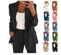 Jmwedia Blazer Damen, Elegant Langarm Einfarbig Mantel Jacke Revers Geschäft Büro Anzugjacke Lang Mit Tasche Sakko Anzug Business Longblazer Frühling Sommer Herbst Trenchcoat