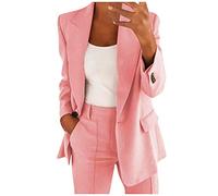 Jmwedia Blazer Pink, Elegant Langarm Einfarbig Mantel Jacke Revers Geschäft Büro Anzugjacke Lang Mit Tasche Sakko Anzug Business Longblazer Frühling Sommer Herbst Trenchcoat