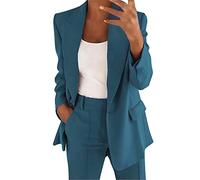 Jmwedia Damen Anzug, Elegant Langarm Einfarbig Mantel Jacke Revers Geschäft Büro Anzugjacke Lang Mit Tasche Sakko Anzug Business Longblazer Frühling Sommer Herbst Trenchcoat