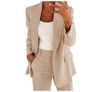 Jmwedia Hosenanzug Damen, Elegant Langarm Einfarbig Mantel Jacke Revers Geschäft Büro Anzugjacke Lang Mit Tasche Sakko Anzug Business Longblazer Frühling Sommer Herbst Trenchcoat