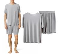 Jmwedia Schlafanzug Herren Kurz,Herren Schlafanzug Kurz Cozy Men's Modal Pyjama Set Short Sleepwear Short Sleeve Top Trousers Leisure Summer Loungewear for Men Soft Pyjamas Pj Sets with Pockets