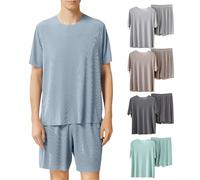 Jmwedia Schlafanzug Herren Kurz,Herren Schlafanzug Kurz Cozy Men's Modal Pyjama Set Short Sleepwear Short Sleeve Top Trousers Leisure Summer Loungewear for Men Soft Pyjamas Pj Sets with Pockets