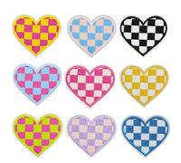 JMZLLRX 9 Stück Kariertes Herz Applikationen Patches, Patches zum Aufbügeln, Patch Sticker für für Kleidung, Jacken, Rucksäcke, Jeans, Applique DIY Accessoire