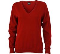 JN658 Damen Pullover V-Ausschnitt Baumwolle, bordeaux, M