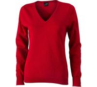 JN658 Damen Pullover V-Ausschnitt Baumwolle, rot, M